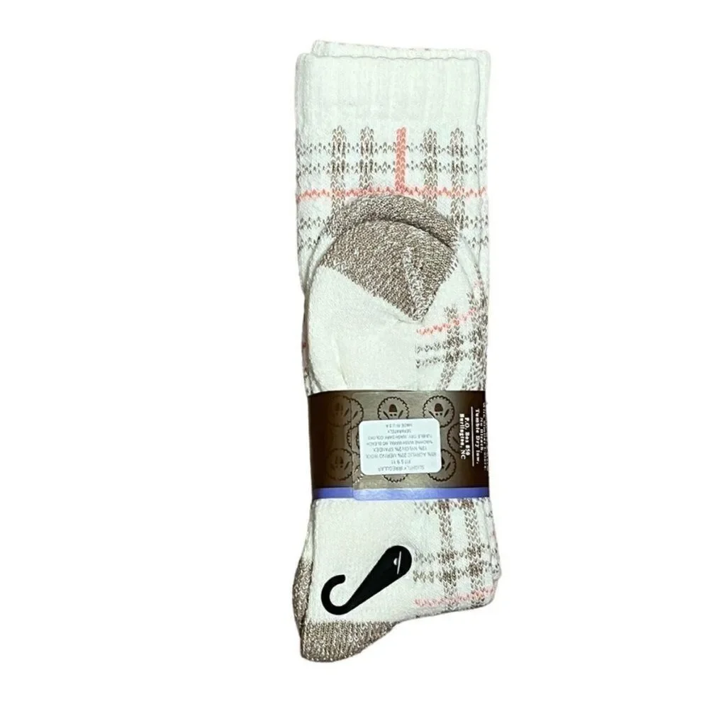 BOGO Wise Blend Cream Plaid Merino Wool Socks, Size M, NWT‎